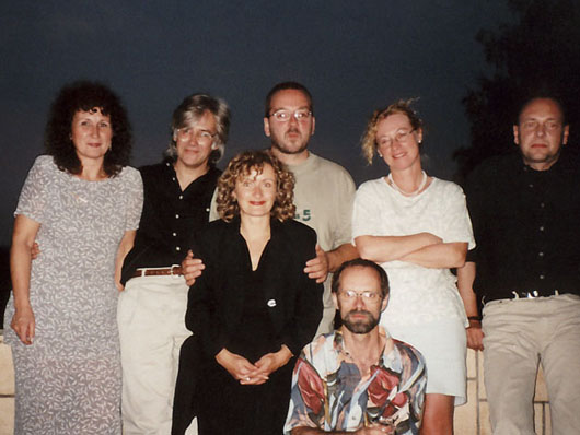 Freunde, August 1998 (von lks. nach r.: Gerda, Udo, JF, Wolfram, Rainer, Connie, Uwe; Foto: Maria Fiedler)